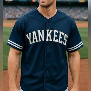 Vintage New York Yankees Derek Jeter Jersey Blue MLB Baseball Button Down